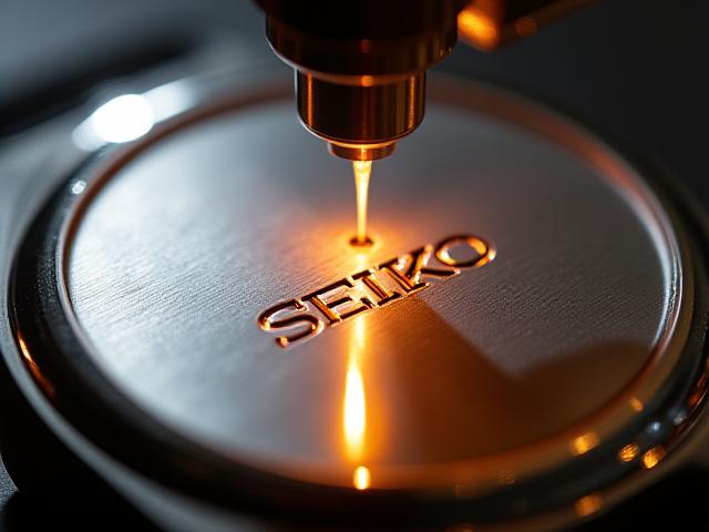 時計のケースバックに精密に彫刻された企業名と日付