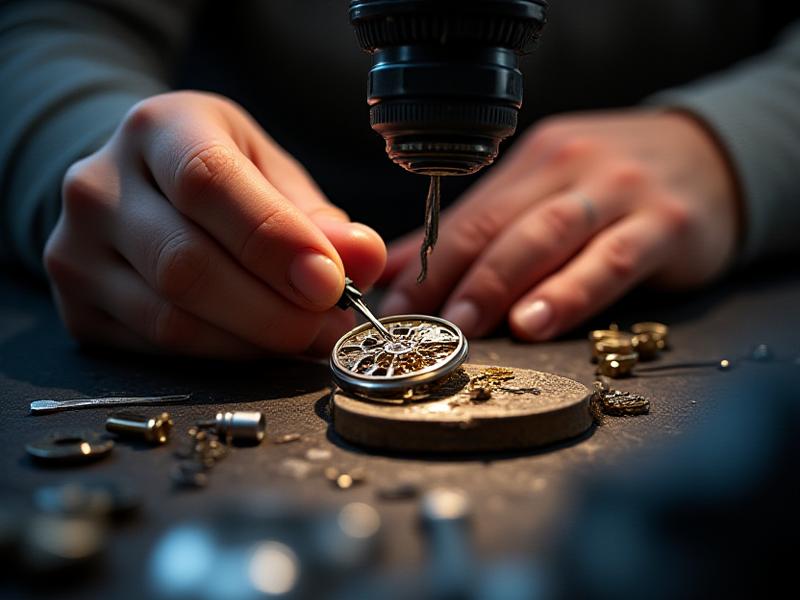 顕微鏡下でGrand Seikoのムーブメントを調整する職人の手元